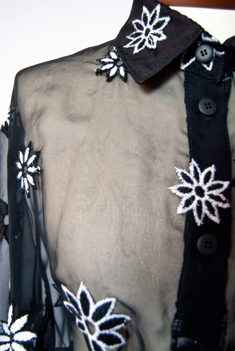 vintage shirt vintage embroidered blouse vintage black shirt 90s shirt retro shirt eighties shirt 1990s shirt 1990s black blouse