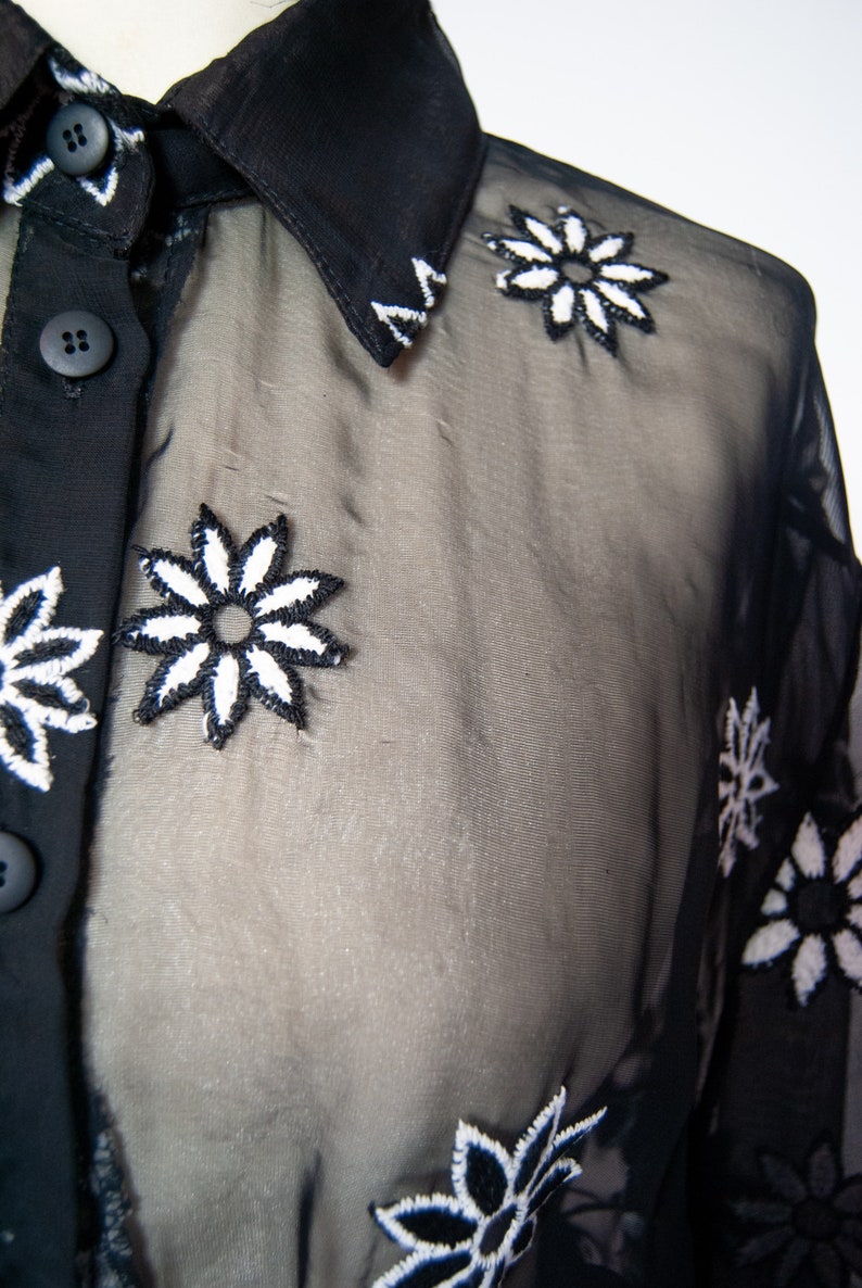 vintage shirt vintage embroidered blouse vintage black shirt 90s shirt retro shirt eighties shirt 1990s shirt 1990s black blouse