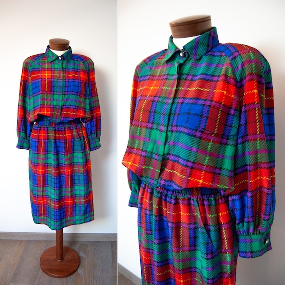 80s dress, 1980s dress, 80s tartan dress, tartan d