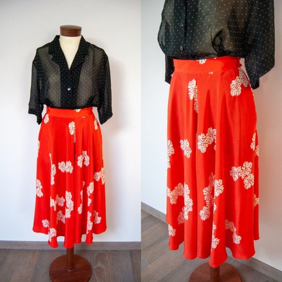 silk skirt, 90s midi skirt, printed skirt, summer… - image 1