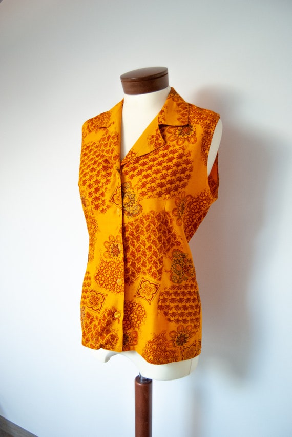 80s shirt, 1980s shirt, orange shirt, printed shi… - image 7