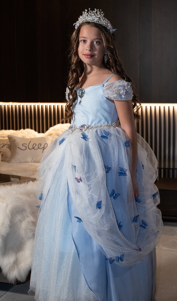 blue cinderella dress with butterflies Cinderella Girl Dress | Cinderella Kids Dress main image 0