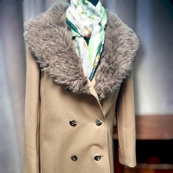 vintage London Fog Fur Coat sz 12 Peacoat avec doublure en laine à carreaux vers les années 1970