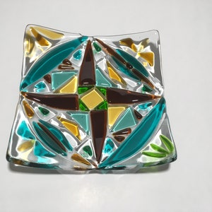 fused glass square plate Summer Dreams, decorative and serving plate, hostess gift, multicolored glass plate, gift tableware