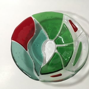 fused glass round multicolored bowl