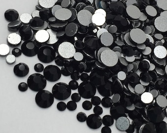 1440 Pieces Mix MIXED Sizes Jet Black Flatback Flat Back Rhinestones Nail Art Gem Jewel Diamond SS6 SS10 SS12 SS16 SS20  Ships From USA