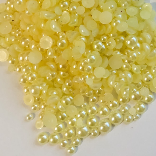 MIXED Sizes 350 Pieces Pale Yellow Half Round Pearl Pearls Non Hotfix Flatback Flat Back 3MM 4MM 5MM 6MM Ships From USA