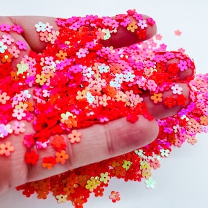 Orange Red Iridescent Daisy Flower Flowers Fun Party Confetti Chunky Poly Glitter Epoxy Tumblers Ships From USA C6-4-2