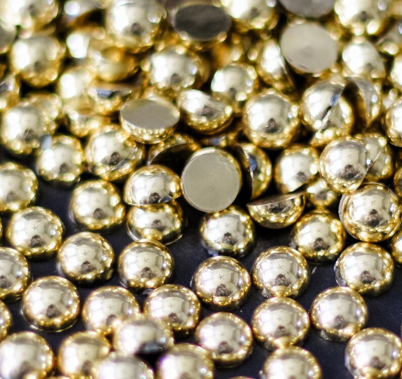 Gold Flatback Pearls Half Round Crafting, Jewelry Making, Shoe Embellishment, & DIY Projects High Quality Easy to Apply Resin Pearl Bead