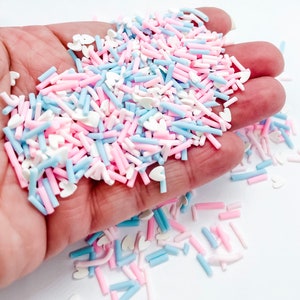 Pink Blue White Valentines Day Hearts Sprinkles Slime Polymer Clay Slice for Snowglobe Tumbler Hair Gel Nail Art Ships From USA A10-1-4