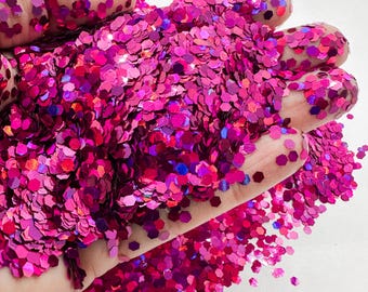 Lipstick Fuchsia Pink Holographic Chunky Poly Glitter Mix for Glitter Epoxy Tumblers  Ships From USA D17-2-1