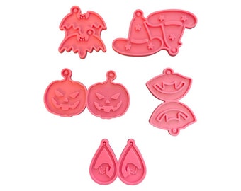 5 Piece BEST SELLERS Halloween Pumpkin Witch Hat Bat Dracula Bug Man Earring Earrings Mold Ships From USA Set #2 H27-1