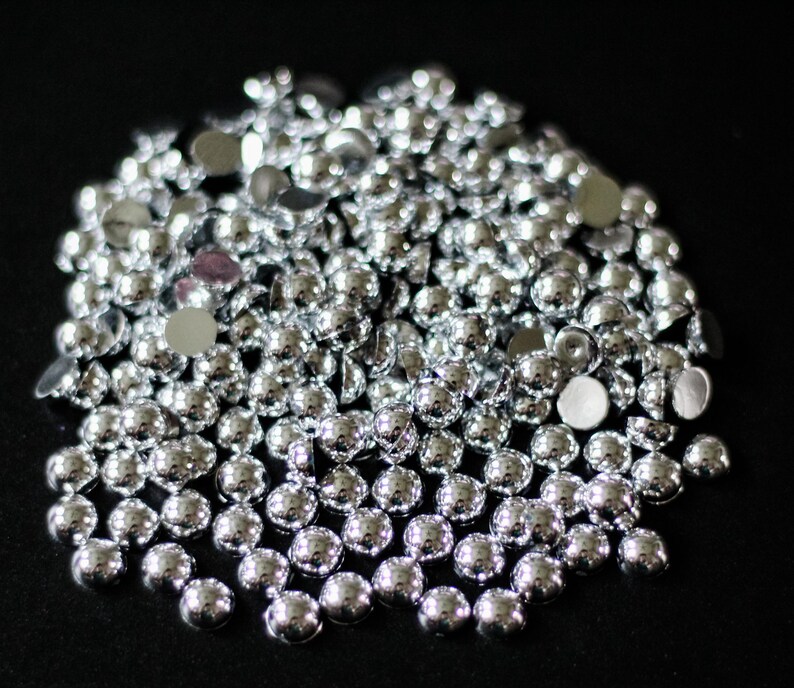 Silver Flatback Pearls Half Round Crafting, Jewelry Making, Shoe Embellishment, & DIY Projects High Quality Easy to Apply Resin Pearl Bead