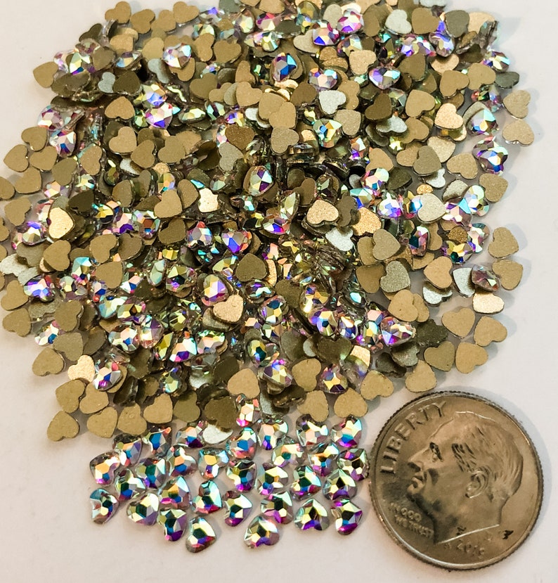3MM Crystal AB Aurora Borealis Heart Shape Shaped Flatback Flat Back Rhinestone Rhinestones Nail Art Ships From USA