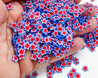 Red & Blue Patriotic Stars Slime Polymer Clay Slice for Snowglobe Tumblers Hair Gel Nail Art Ships From USA B4-4-4