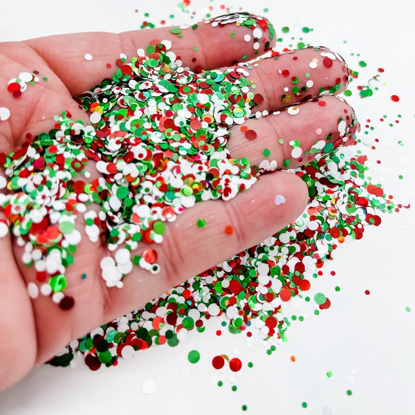 Christmas Cheer Red White Green Dots Holiday Chunky Poly Glitter Mix for Glitter Epoxy Tumblers  Ships From USA D13-5-3