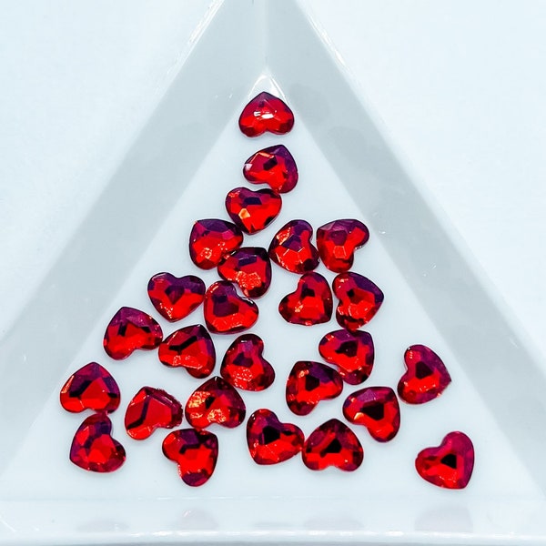 6MM Glass Siam Red Heart Shape Shaped Flatback Flat Back Rhinestones Valentines Day Nail Art Jewel Gem Ships From USA G7-3-4