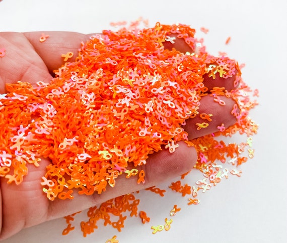 Orange Iridescent Kidney Cancer Leukemia Awareness Ribbon Confetti Chunky  Poly Glitter Epoxy Tumblers Ships From USA C9-2-1 