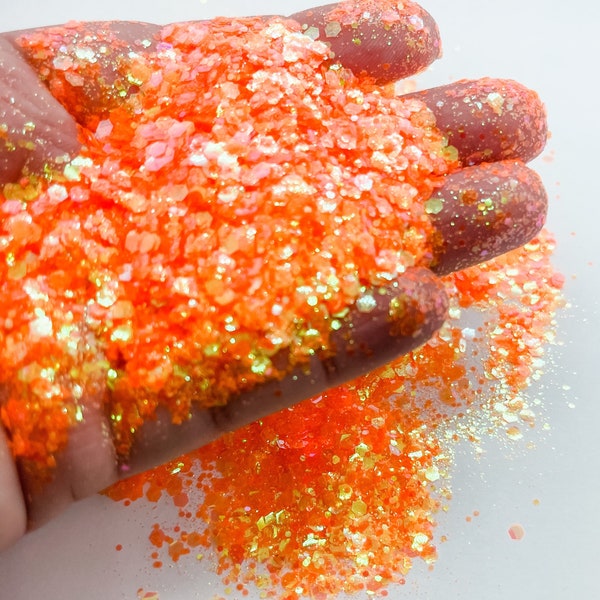 Savage Neons Orange Fluorescent Translucent  Chunky Poly Glitter Mix Epoxy Tumblers  Ships From USA D7-3-2