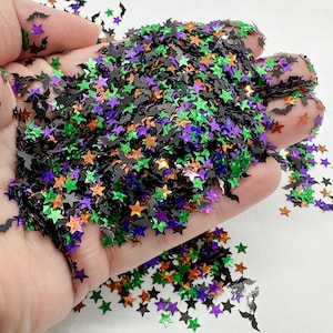 Spooky Season Halloween Bat Green Purple Orange Black Holographic Stars Party Confetti Chunky Poly Glitter Epoxy Tumblers Ships USA C11-1-1