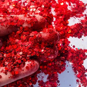 Cherry Bomb Red Holographic Chunky Poly Glitter Mix for Glitter Epoxy Tumblers Ships From USA D2-2-2