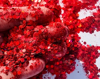 Cherry Bomb Red Holographic Chunky Poly Glitter Mix for Glitter Epoxy Tumblers Ships From USA D2-2-2