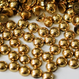 Gold Flatback Pearls Half Round Crafting, Jewelry Making, Shoe Embellishment, & DIY Projects High Quality Easy to Apply Resin Pearl Bead