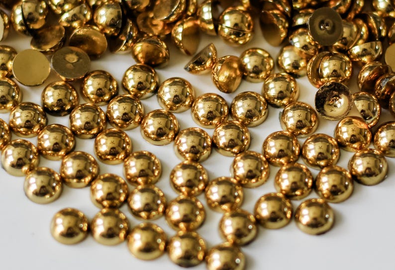 Gold Flatback Pearls Half Round Crafting, Jewelry Making, Shoe Embellishment, & DIY Projects High Quality Easy to Apply Resin Pearl Bead