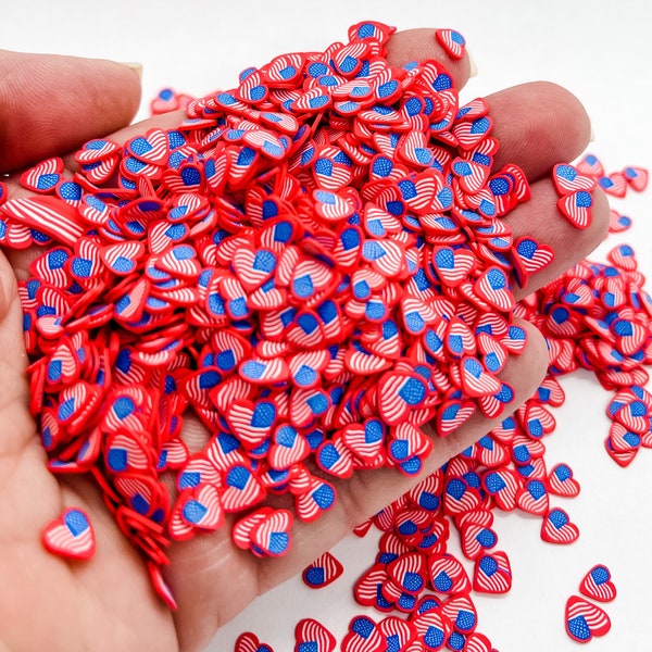 Heart American Flag Red White Blue Stars Stripes America Polymer Clay Slice for Snowglobe Tumblers Hair Gel Nail Art Ships From USA A7-1-3