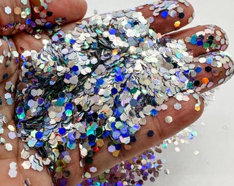 Tradewinds Silver Holographic Chunky Poly Glitter Mix for Glitter Epoxy Tumblers  Ships From USA D17-1-2