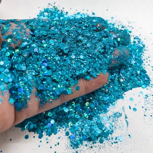 Lakeside Blue Holographic Chunky Poly Glitter Mix for Glitter Epoxy Tumblers  Ships From USA D5-5-1