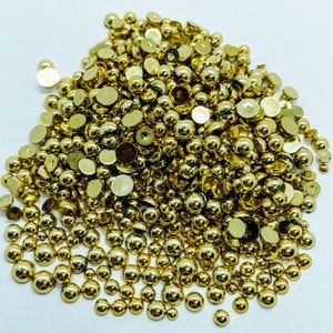 MIXED Sizes 350 Pieces Gold Half Round Pearl Pearls Non Hotfix Flatback Flat Back 3MM 4MM 5MM 6MM Ships From USA