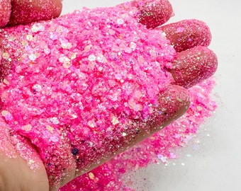 Mezcla de purpurina polivinílica gruesa iridiscente rosa Slay para vasos de resina epoxi con purpurina, envío desde EE. UU. D14-1-1