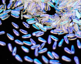 2x6MM Drop Ghost Purple Lavender Aurora Borealis Shape Shaped Flatback Flat Back Rhinestone Rhinestones Nail Art Ships From USA G8-6-3