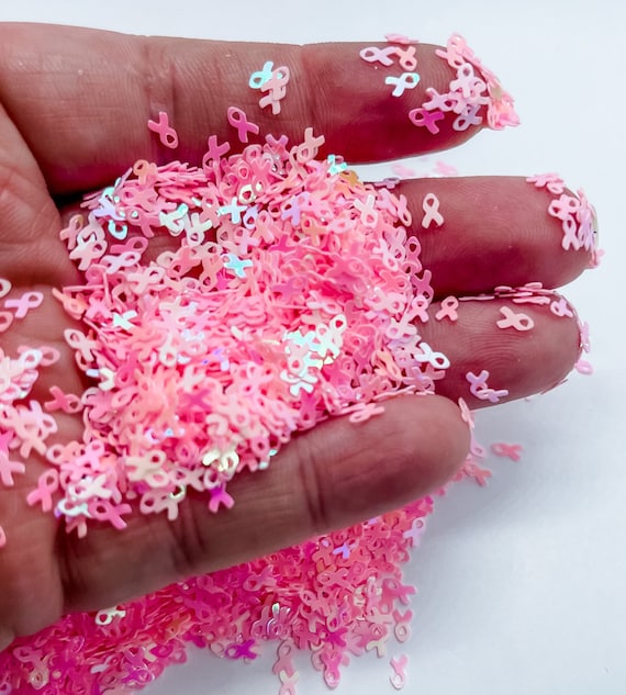 Pink Iridescent Breast Cancer Awareness Ribbon Confetti Chunky Poly Glitter  Epoxy Tumblers Ships From USA C9-2-3 