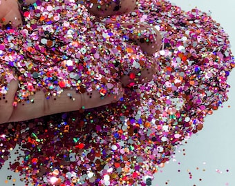 Valentine Cutie Red Pink Silver Valentine's Day Metallic Holographic Chunky Poly Glitter Mix Epoxy Snowglobe Tumblers Ships From USA D10-1-3