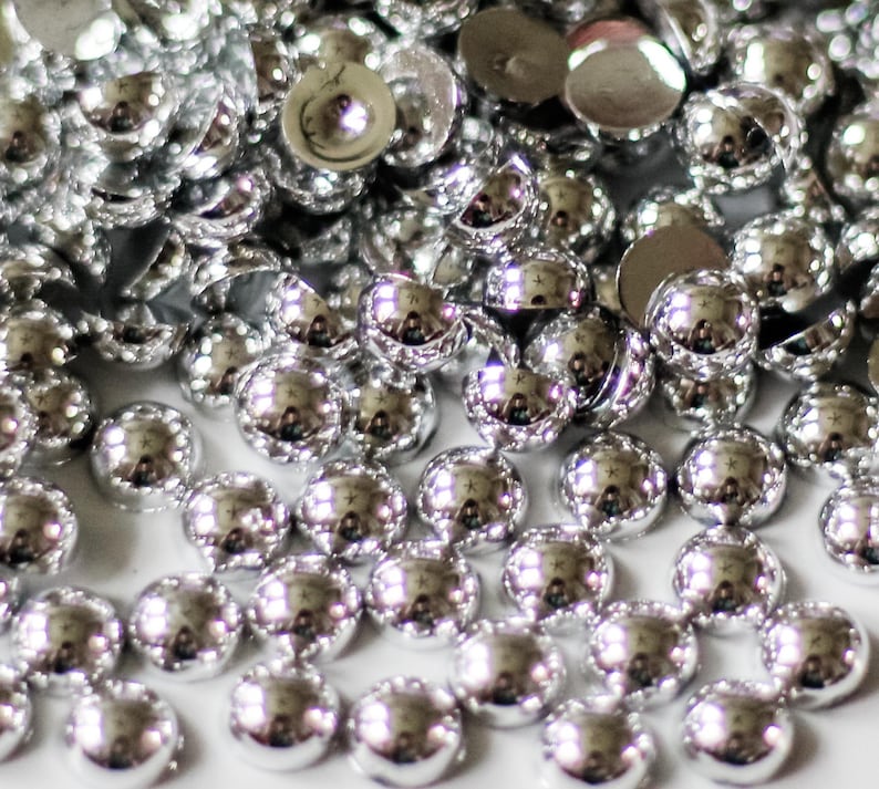 Silver Flatback Pearls Half Round Crafting, Jewelry Making, Shoe Embellishment, & DIY Projects High Quality Easy to Apply Resin Pearl Bead