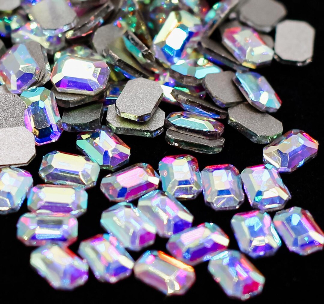 Crystal AB Rectangle Rhinestone Glass Flatback Flat Back 4x6mm Shapes ...