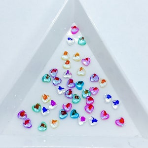 3MM Mixed Mocha Hearts Pink Purple White Green Shape Shaped Flatback Flat Back Valentines Day Rhinestones Nail Art Jewel Ships USA G9-4-5