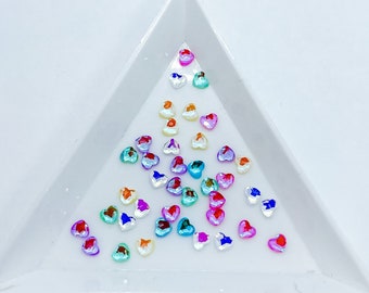 3MM Mixed Mocha Hearts Pink Purple White Green Shape Shaped Flatback Flat Back Valentines Day Rhinestones Nail Art Jewel Ships USA G9-4-5