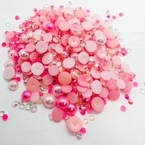 Power Pink Pearl Jelly Rhinestone Mix 75gram Jar Round Pearls Flatback ...