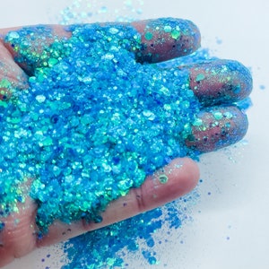 Savage Neons Blue Fluorescent Translucent  Chunky Poly Glitter Mix for Glitter Epoxy Tumblers  Ships From USA D7-3-3