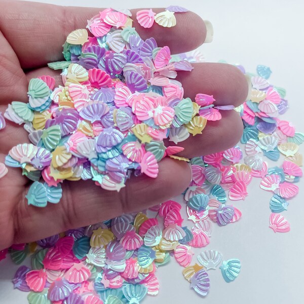 Mixed Pastel Colors Mermaid Scale Sea Shell Oyster Iridescent Fun Party Confetti Chunky Poly Glitter Epoxy Tumblers Ships From USA C5-1-1