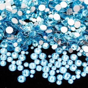 Aqua Flatback Rhinestone MIX Bag 1440 Pc Blue Flat Back Dance Costume DIY Rhinestones Nail Art Diamond SS6 SS10 SS12 SS16 SS20 Ships USA