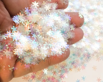 White Translucent Iridescent Holographic Snow Flake Snowflake Winter Christmas Confetti Chunky Poly Glitter Epoxy Tumblers Ships USA C6-3-3