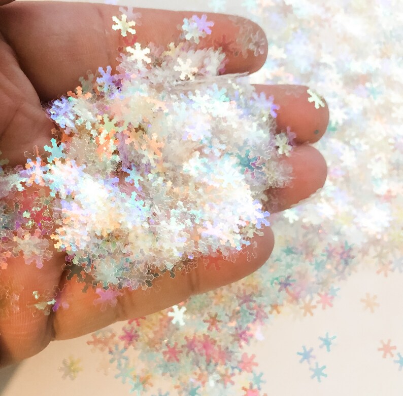 White Translucent Iridescent Holographic Snow Flake Snowflake Winter Christmas Confetti Chunky Poly Glitter Epoxy Tumblers Ships From USA 