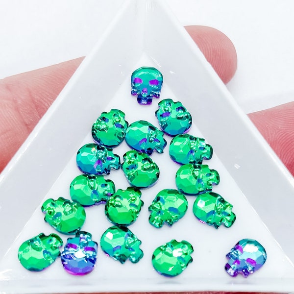 6x8MM Green Flame Skull Shape Shaped Flatback Flat Back Color Changing Rhinestone Rhinestones Nail Art Ships From USA G6-3-3