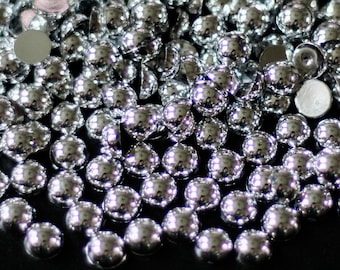 Silver Flatback Pearls Half Round Crafting, Jewelry Making, Shoe Embellishment, & DIY Projects High Quality Easy to Apply Resin Pearl Bead