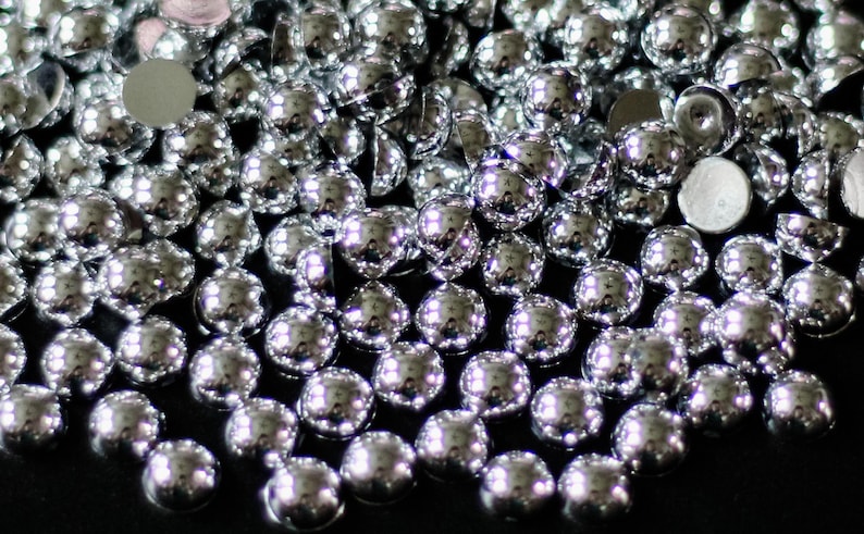 Silver Flatback Pearls Half Round Crafting, Jewelry Making, Shoe Embellishment, & DIY Projects High Quality Easy to Apply Resin Pearl Bead