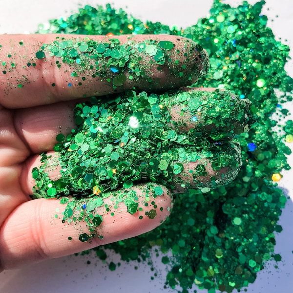 Emerald City Green Holographic Chunky Poly PET Glitter Mix for Epoxy Tumblers Solvent Resistant Ships From USA D2-5-3